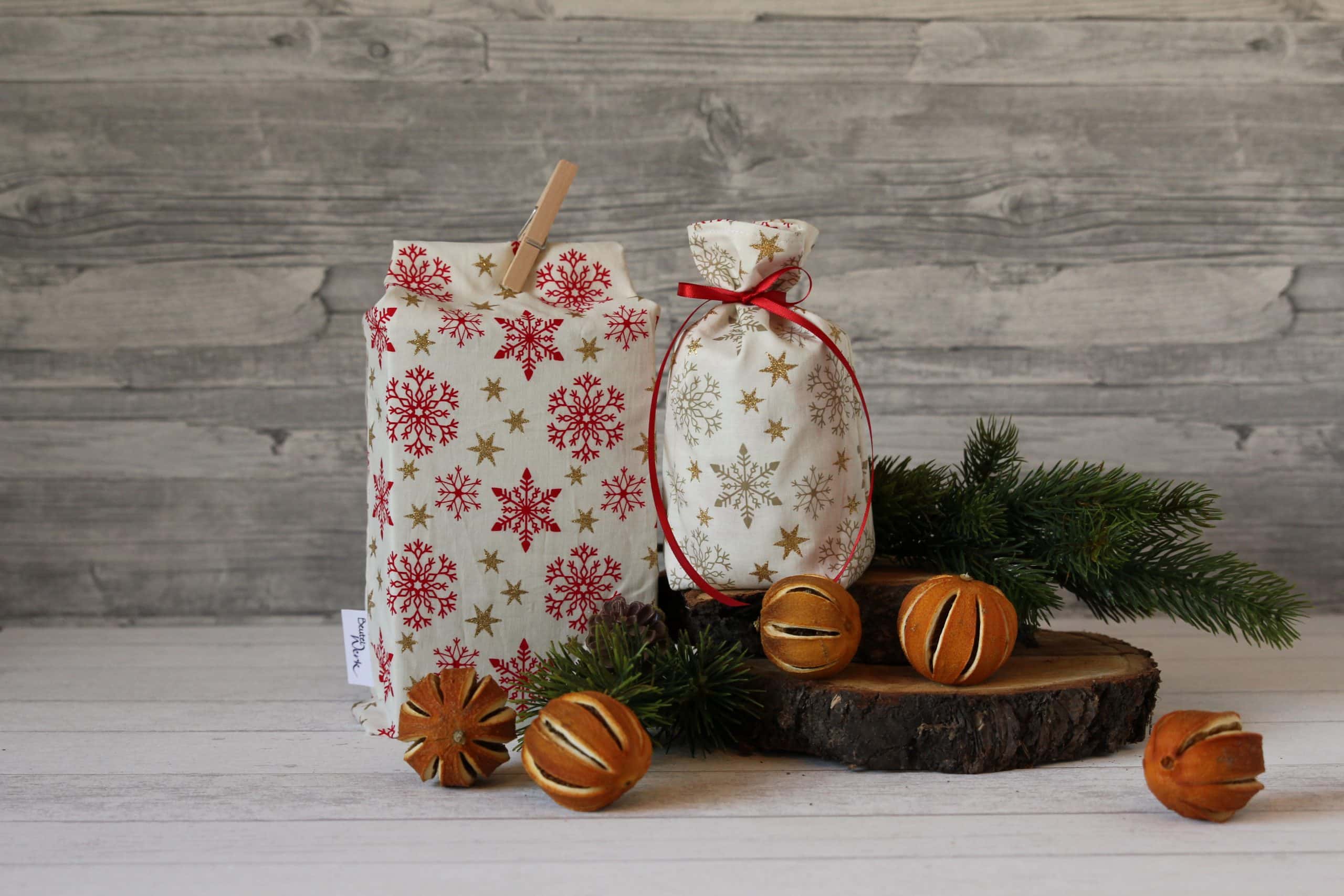 Geschenkbeutel aus Stoff Weihnachtssterne