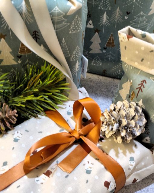 weihnachtliches Muster mit Tannen außen und Schneemännern innen