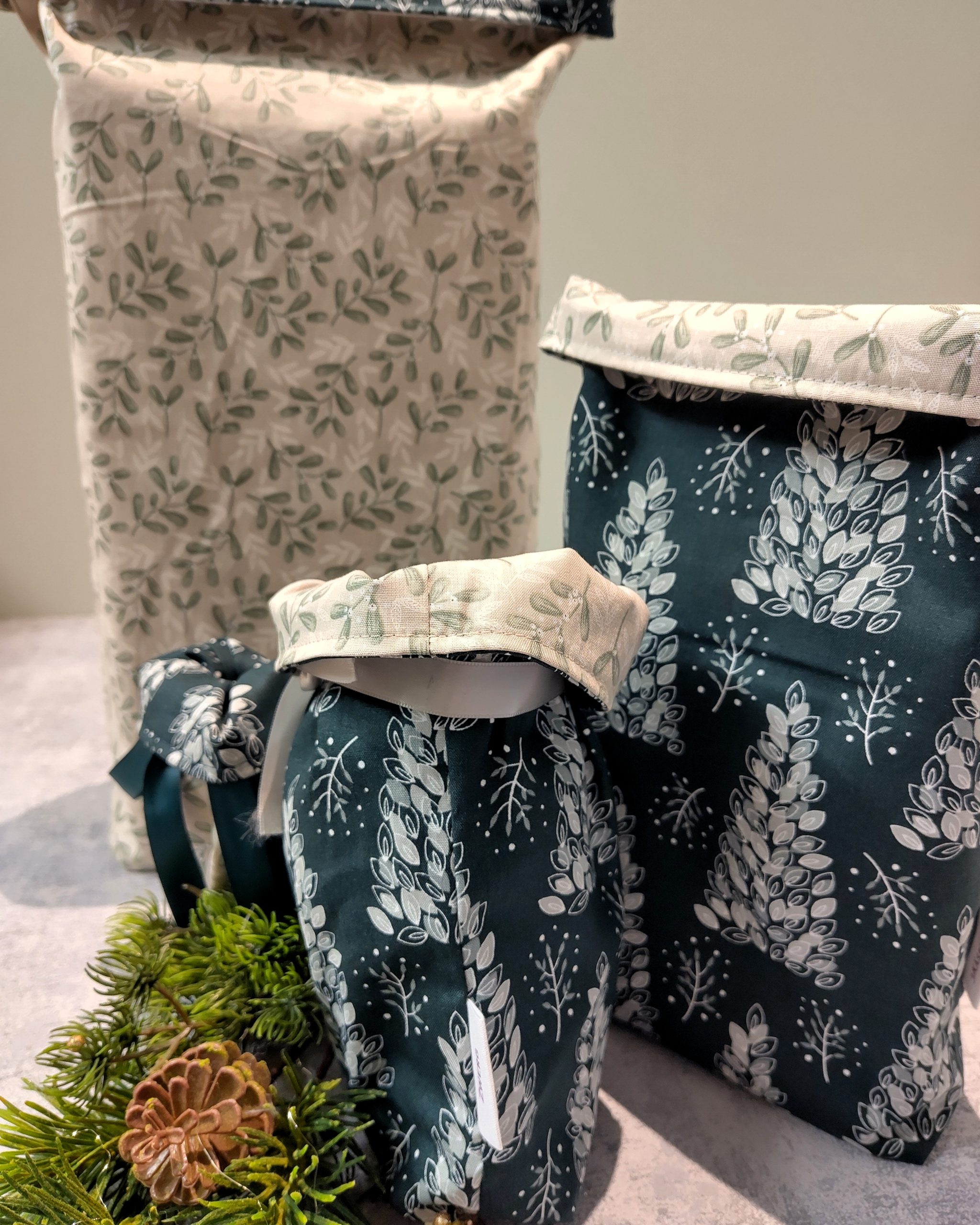 Geschenkbeutel für Weihnachten in tannengrün